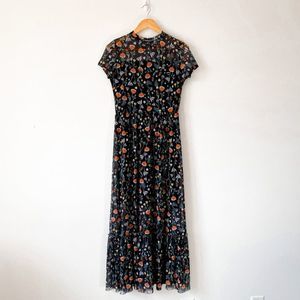 Soaked in Luxury Floral Mesh Short Sleeve Tiered Ariane Maxi Dress Sz S
